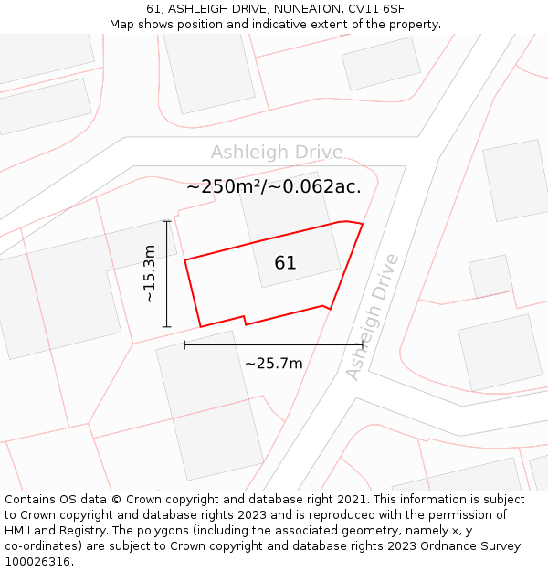 61, ASHLEIGH DRIVE, NUNEATON, CV11 6SF: Plot and title map