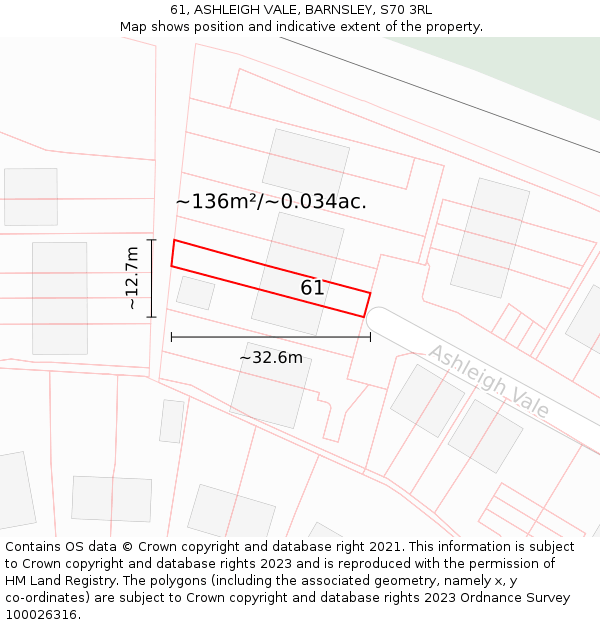 61, ASHLEIGH VALE, BARNSLEY, S70 3RL: Plot and title map