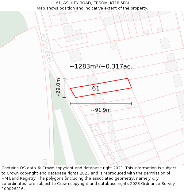 61, ASHLEY ROAD, EPSOM, KT18 5BN: Plot and title map