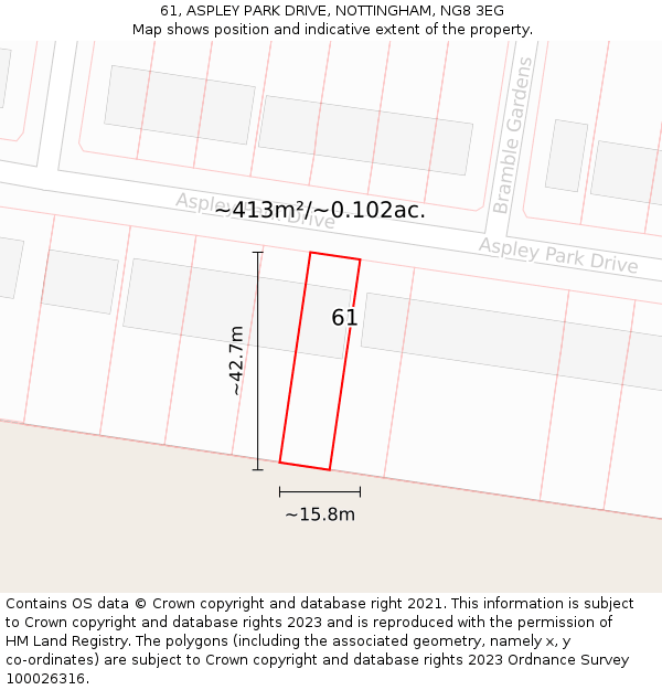 61, ASPLEY PARK DRIVE, NOTTINGHAM, NG8 3EG: Plot and title map