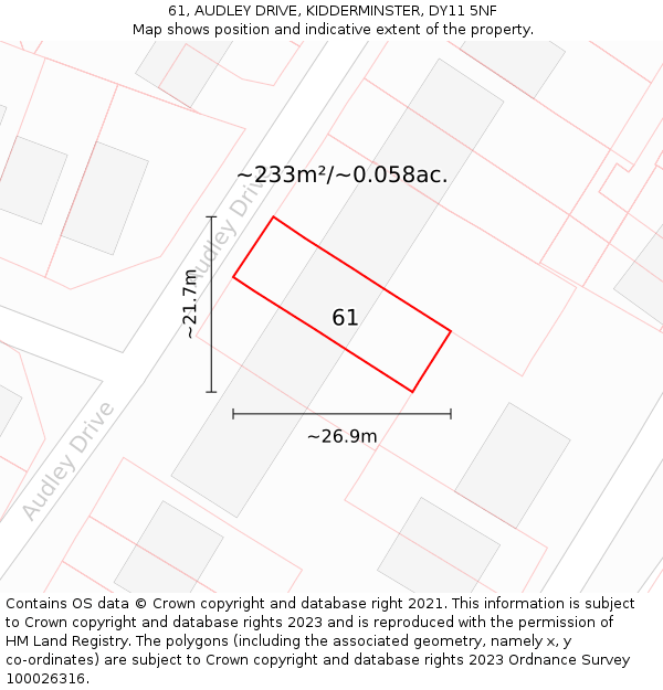 61, AUDLEY DRIVE, KIDDERMINSTER, DY11 5NF: Plot and title map