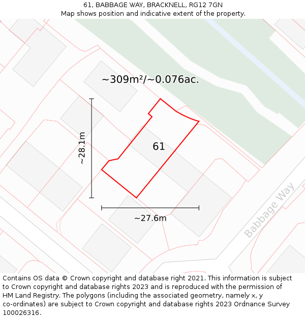 61, BABBAGE WAY, BRACKNELL, RG12 7GN: Plot and title map