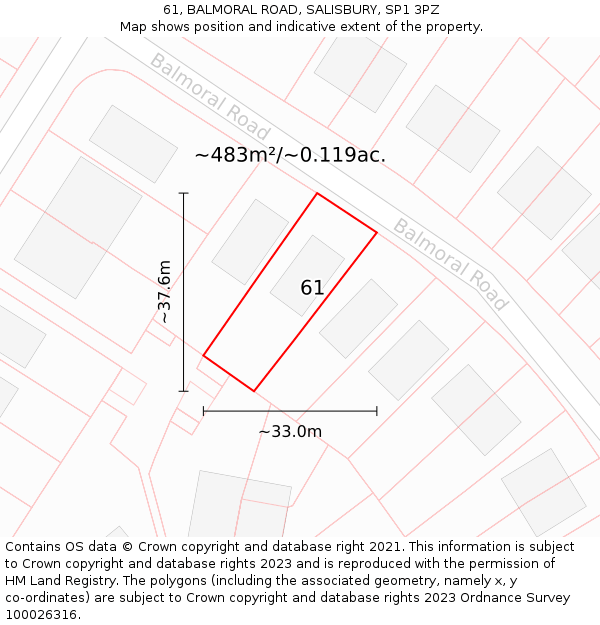 61, BALMORAL ROAD, SALISBURY, SP1 3PZ: Plot and title map