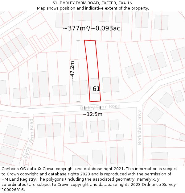 61, BARLEY FARM ROAD, EXETER, EX4 1NJ: Plot and title map