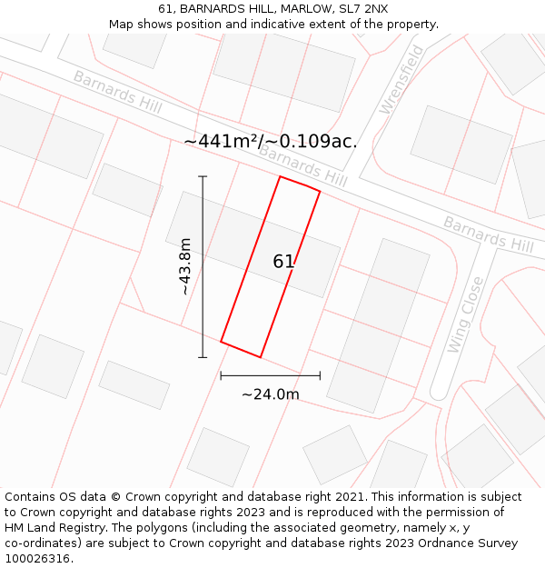 61, BARNARDS HILL, MARLOW, SL7 2NX: Plot and title map