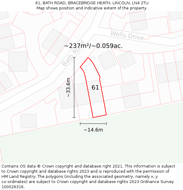 61, BATH ROAD, BRACEBRIDGE HEATH, LINCOLN, LN4 2TU: Plot and title map