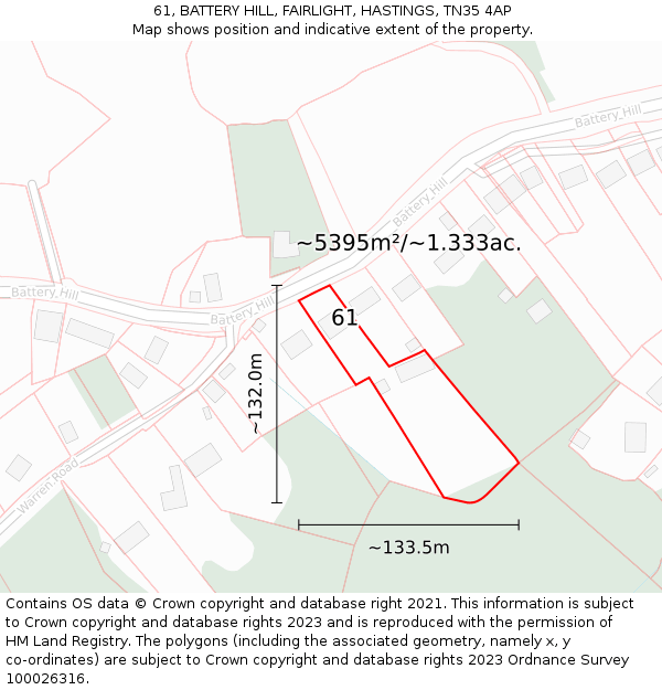 61, BATTERY HILL, FAIRLIGHT, HASTINGS, TN35 4AP: Plot and title map