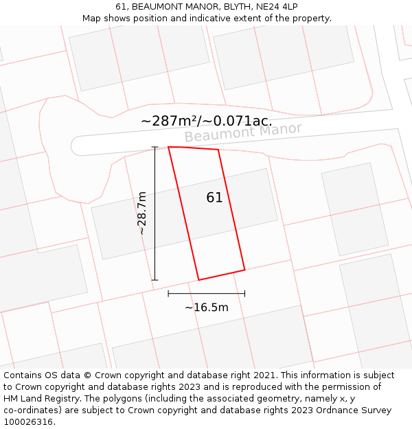 61, BEAUMONT MANOR, BLYTH, NE24 4LP: Plot and title map