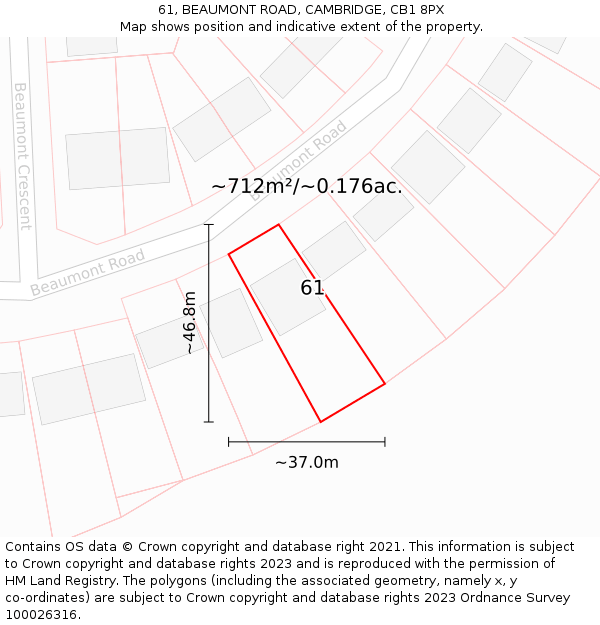 61, BEAUMONT ROAD, CAMBRIDGE, CB1 8PX: Plot and title map