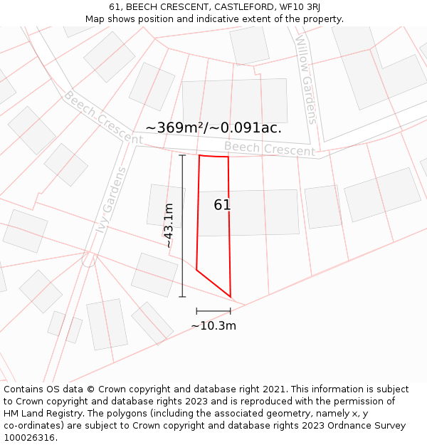 61, BEECH CRESCENT, CASTLEFORD, WF10 3RJ: Plot and title map