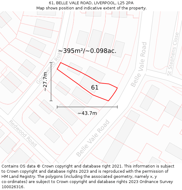 61, BELLE VALE ROAD, LIVERPOOL, L25 2PA: Plot and title map