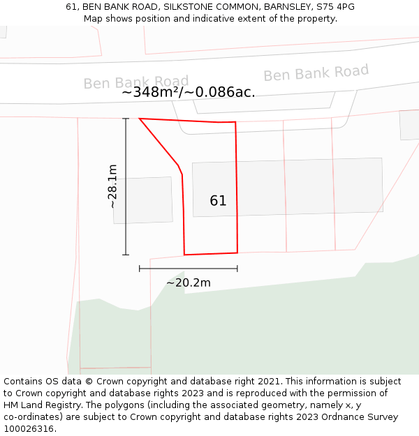 61, BEN BANK ROAD, SILKSTONE COMMON, BARNSLEY, S75 4PG: Plot and title map