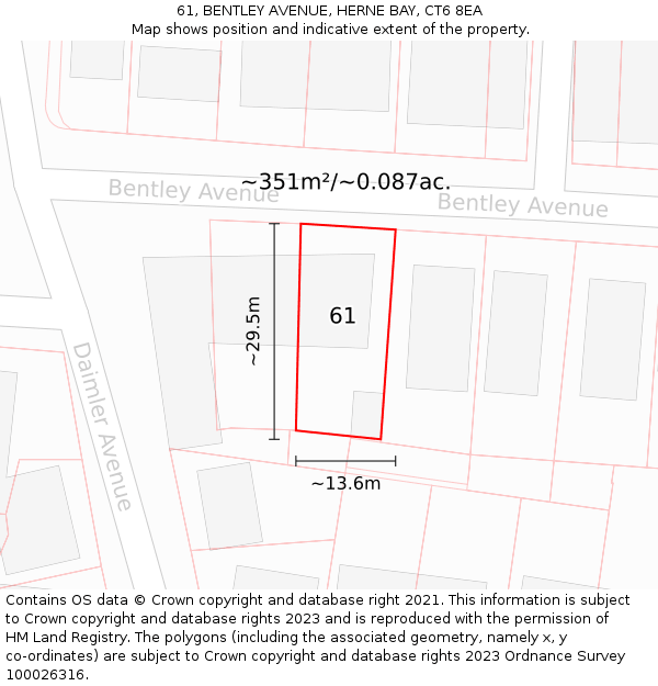 61, BENTLEY AVENUE, HERNE BAY, CT6 8EA: Plot and title map