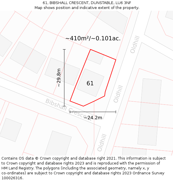 61, BIBSHALL CRESCENT, DUNSTABLE, LU6 3NF: Plot and title map