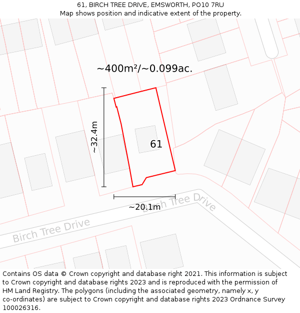 61, BIRCH TREE DRIVE, EMSWORTH, PO10 7RU: Plot and title map