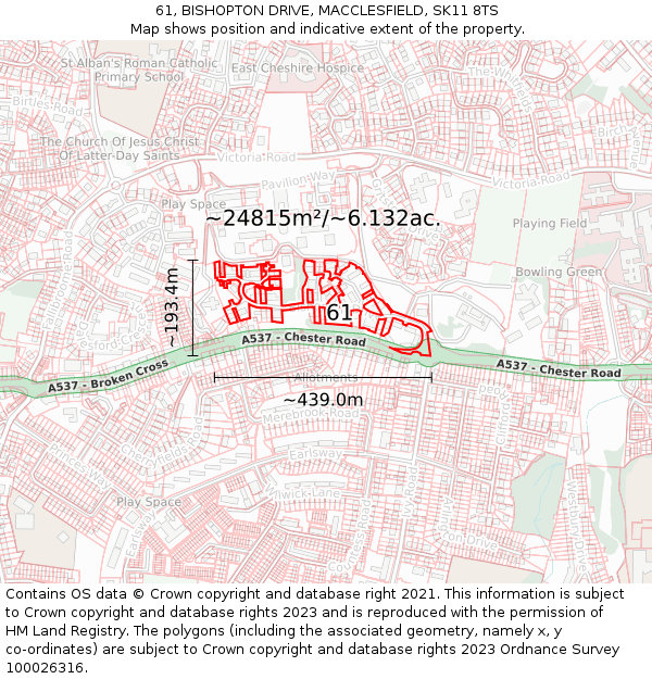 61, BISHOPTON DRIVE, MACCLESFIELD, SK11 8TS: Plot and title map