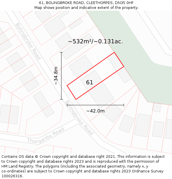 61, BOLINGBROKE ROAD, CLEETHORPES, DN35 0HF: Plot and title map