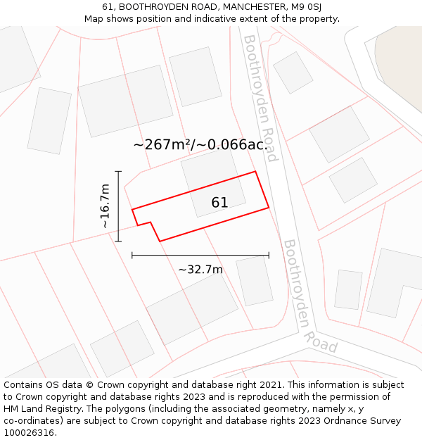 61, BOOTHROYDEN ROAD, MANCHESTER, M9 0SJ: Plot and title map