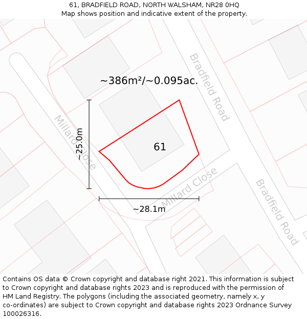 61, BRADFIELD ROAD, NORTH WALSHAM, NR28 0HQ: Plot and title map