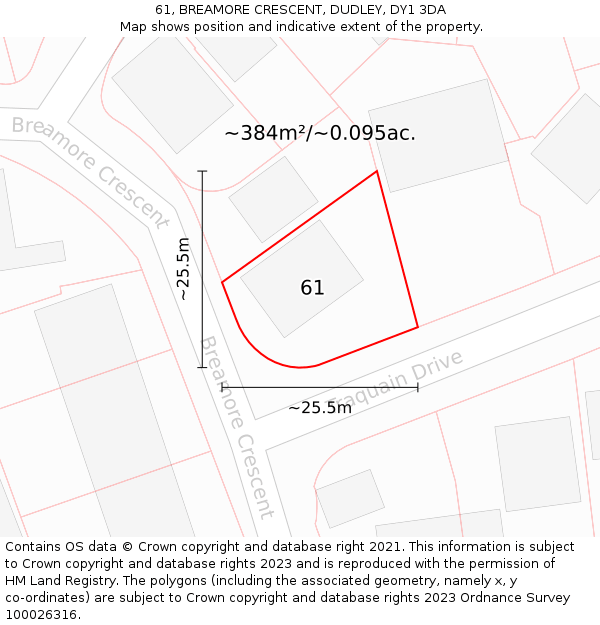 61, BREAMORE CRESCENT, DUDLEY, DY1 3DA: Plot and title map