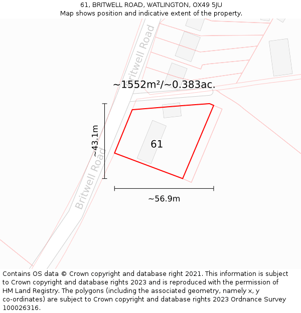 61, BRITWELL ROAD, WATLINGTON, OX49 5JU: Plot and title map