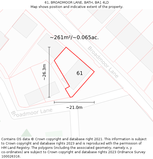 61, BROADMOOR LANE, BATH, BA1 4LD: Plot and title map