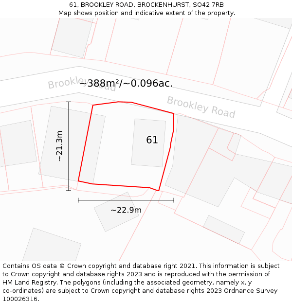 61, BROOKLEY ROAD, BROCKENHURST, SO42 7RB: Plot and title map