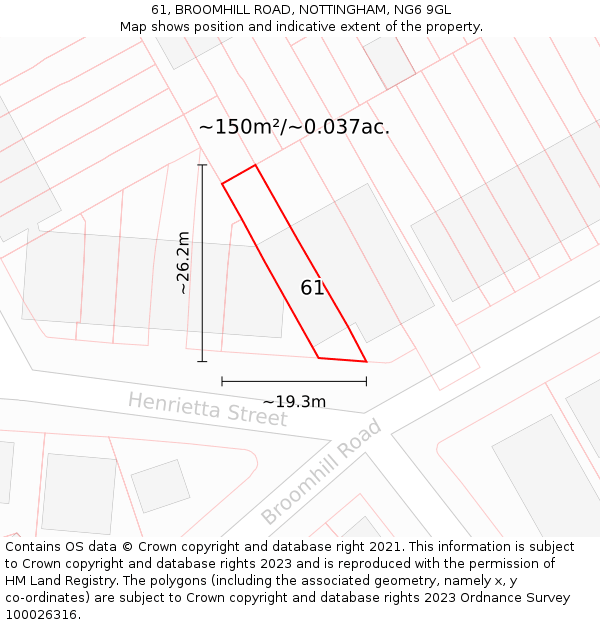 61, BROOMHILL ROAD, NOTTINGHAM, NG6 9GL: Plot and title map