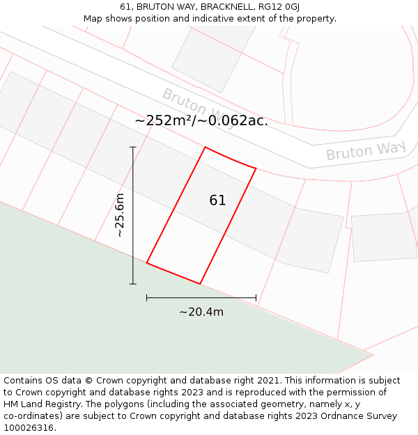 61, BRUTON WAY, BRACKNELL, RG12 0GJ: Plot and title map