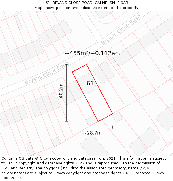 61, BRYANS CLOSE ROAD, CALNE, SN11 9AB: Plot and title map