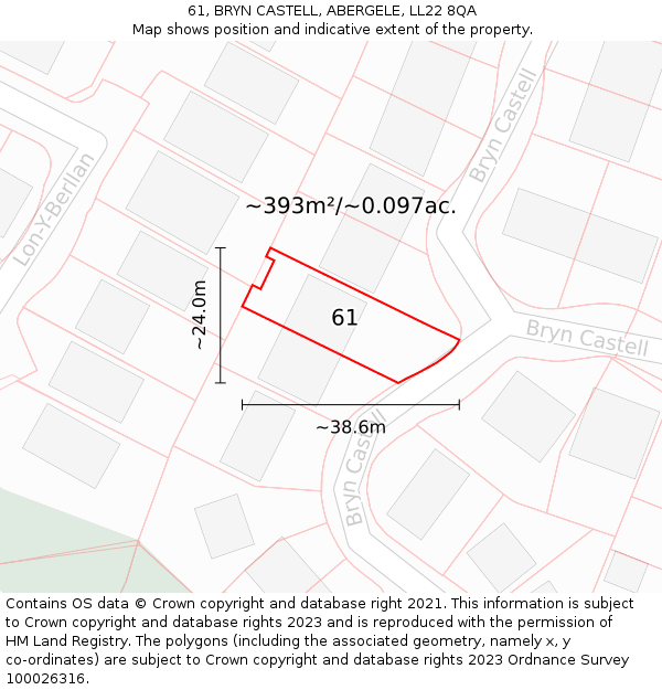 61, BRYN CASTELL, ABERGELE, LL22 8QA: Plot and title map