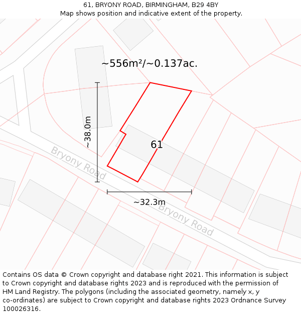 61, BRYONY ROAD, BIRMINGHAM, B29 4BY: Plot and title map