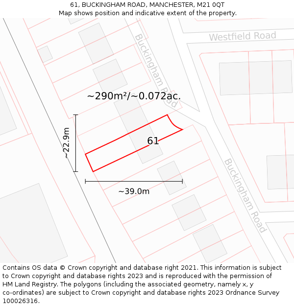 61, BUCKINGHAM ROAD, MANCHESTER, M21 0QT: Plot and title map