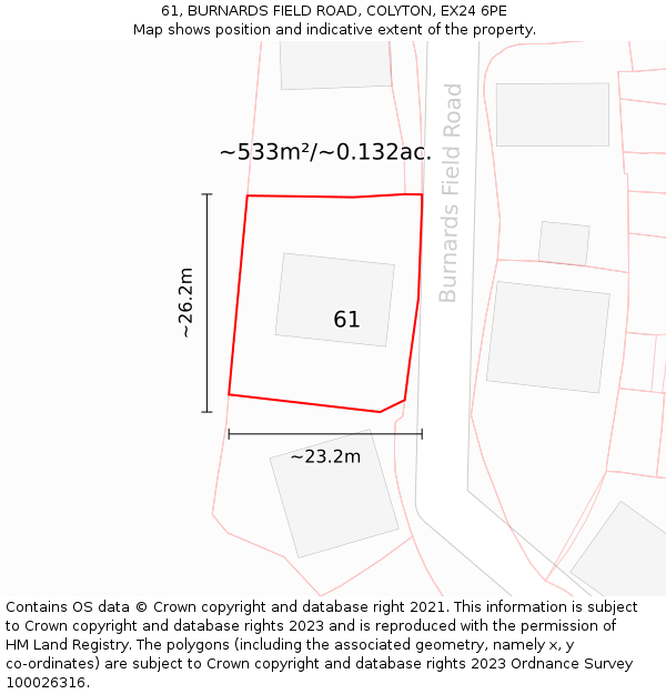 61, BURNARDS FIELD ROAD, COLYTON, EX24 6PE: Plot and title map