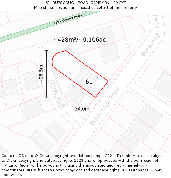 61, BURSCOUGH ROAD, ORMSKIRK, L39 2XE: Plot and title map