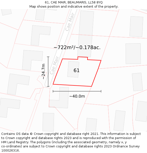 61, CAE MAIR, BEAUMARIS, LL58 8YQ: Plot and title map