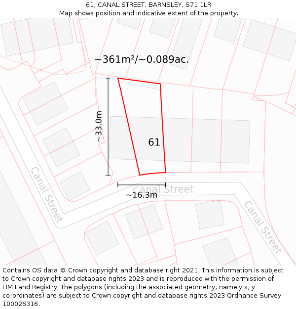 61, CANAL STREET, BARNSLEY, S71 1LR: Plot and title map