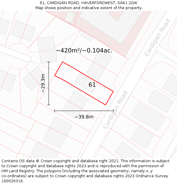 61, CARDIGAN ROAD, HAVERFORDWEST, SA61 2QW: Plot and title map