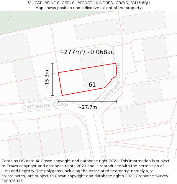 61, CATHARINE CLOSE, CHAFFORD HUNDRED, GRAYS, RM16 6QH: Plot and title map