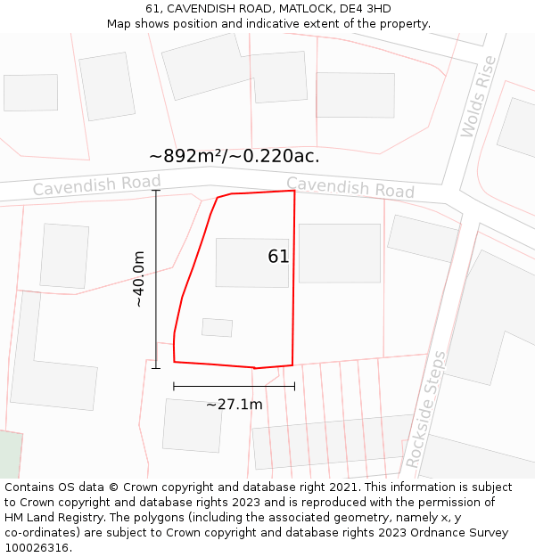 61, CAVENDISH ROAD, MATLOCK, DE4 3HD: Plot and title map