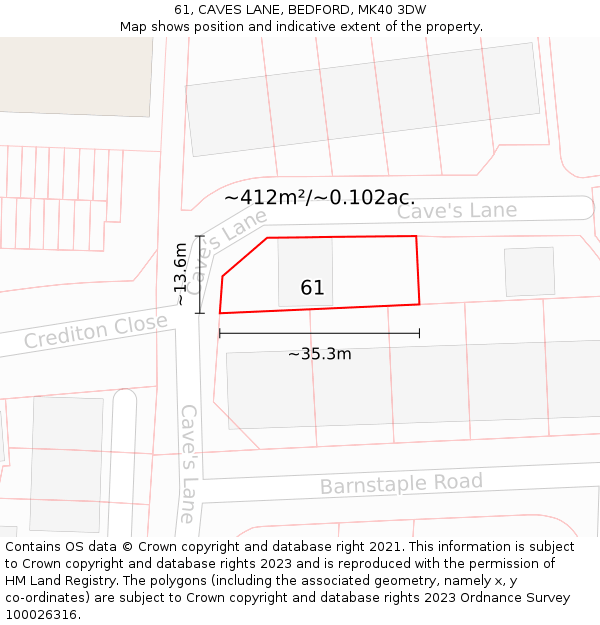 61, CAVES LANE, BEDFORD, MK40 3DW: Plot and title map