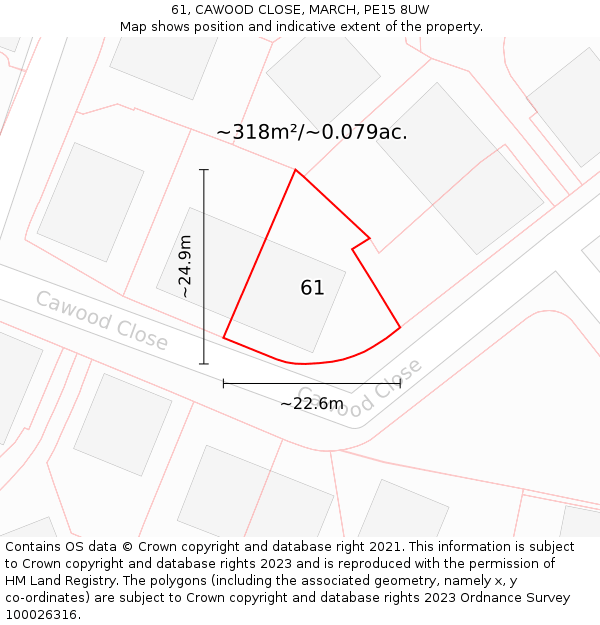 61, CAWOOD CLOSE, MARCH, PE15 8UW: Plot and title map