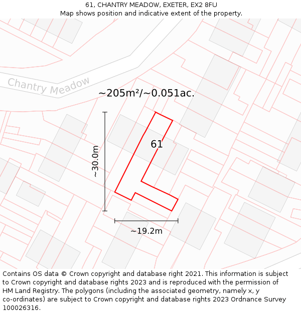 61, CHANTRY MEADOW, EXETER, EX2 8FU: Plot and title map