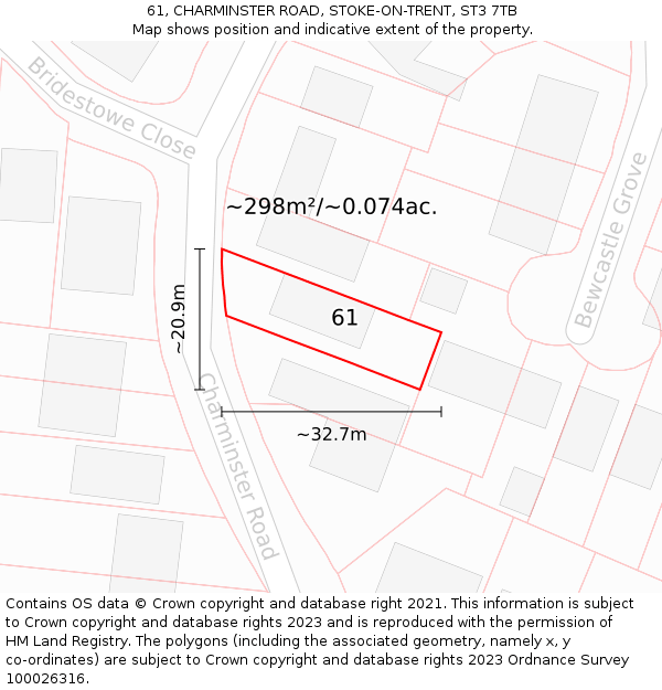 61, CHARMINSTER ROAD, STOKE-ON-TRENT, ST3 7TB: Plot and title map