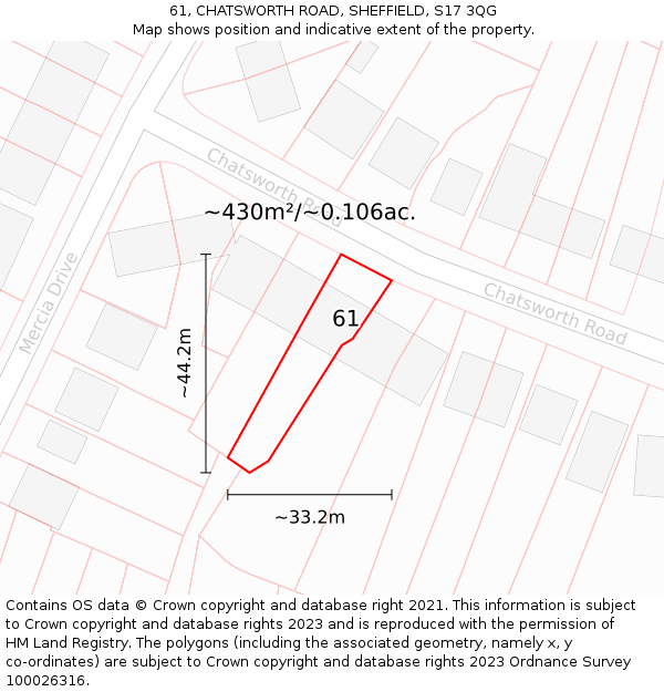 61, CHATSWORTH ROAD, SHEFFIELD, S17 3QG: Plot and title map