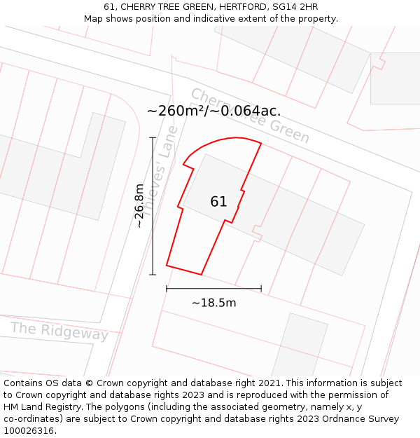 61, CHERRY TREE GREEN, HERTFORD, SG14 2HR: Plot and title map