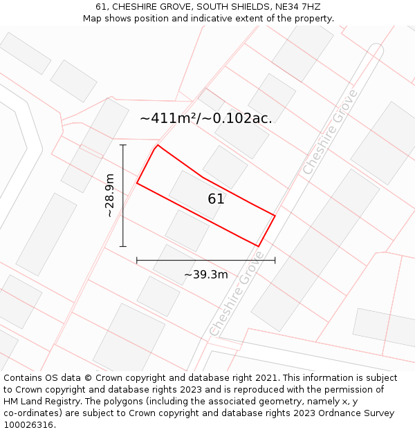 61, CHESHIRE GROVE, SOUTH SHIELDS, NE34 7HZ: Plot and title map