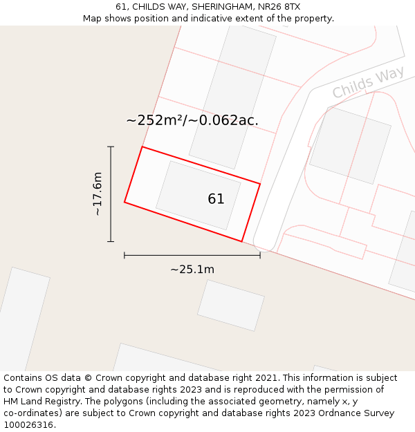 61, CHILDS WAY, SHERINGHAM, NR26 8TX: Plot and title map