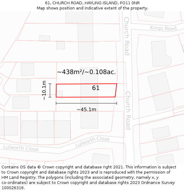 61, CHURCH ROAD, HAYLING ISLAND, PO11 0NR: Plot and title map