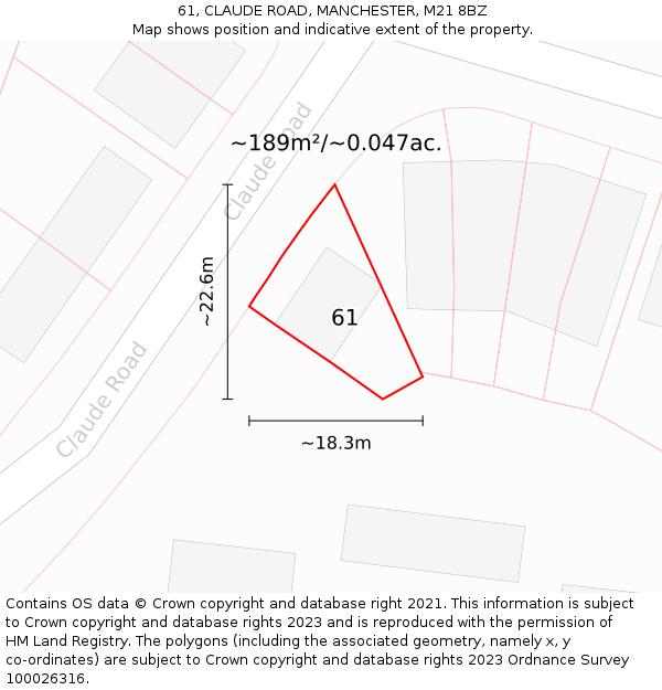 61, CLAUDE ROAD, MANCHESTER, M21 8BZ: Plot and title map